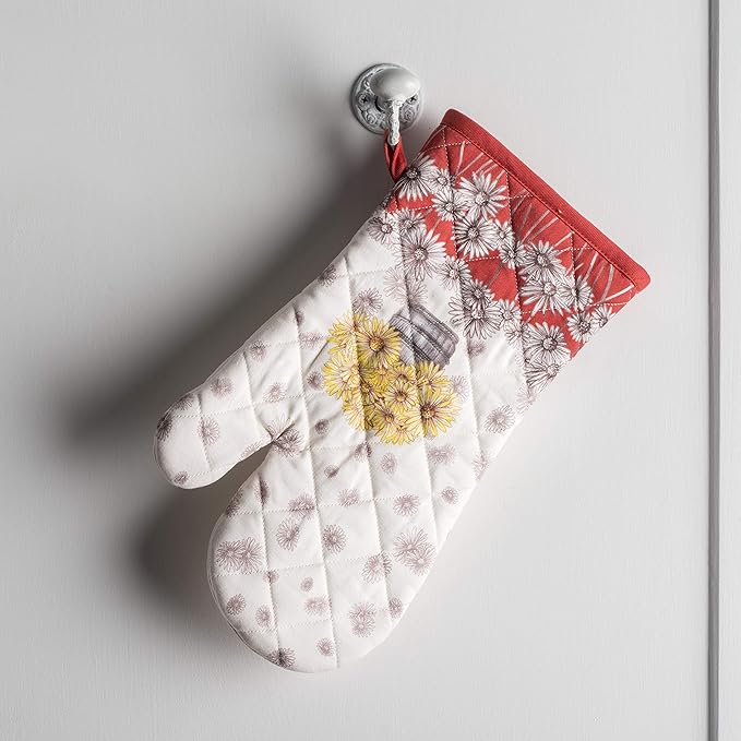 Maison d' Hermine Oven Gloves 100% Cotton Oven Mitt 7" x 13" with Loop Heat Resistant BBQ Cooking Gloves for Thanksgiving Christmas Decorations Baking Handling Hot Pans (Pack of 1, Bagatelle)