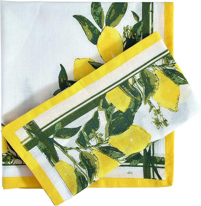 FINGERCRAFT Cloth Napkins, Set of 12 Cotton Linen Blend Printed Dinner Napkins Cloth Mitered Corner Perfect for Parties Dinners Weddings Cocktail Christmas Easter 20x20 Lemon Print