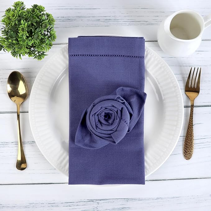FINGERCRAFT Cloth Napkins, Hemstitched Napkins Cloth, 20 x 20 Inch Generous Picot Hem and Mitered Corner, Everyday Use Premium Quality Perfect for Parties Dinners Weddings Cocktail Set of 6 Navy
