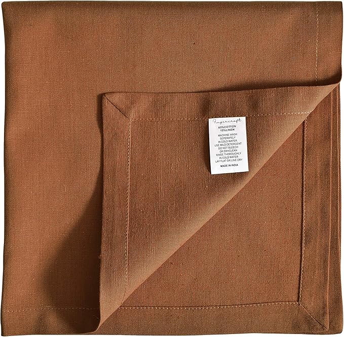 FINGERCRAFT Dinner Cloth Napkin Cotton Linen Blend 12 Pack Natural Premium Quality Mitred Corner for Every Day Use Pre Shrunk and Good Absorbency 18x18 in Easter Color Brown