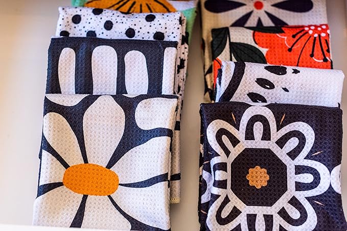 2 Pack Double Sided Kitchen Towels || Dish Towels || Quick Dry || Designer Prints || Highly Absorbent || Hanging Hook (Poppy)