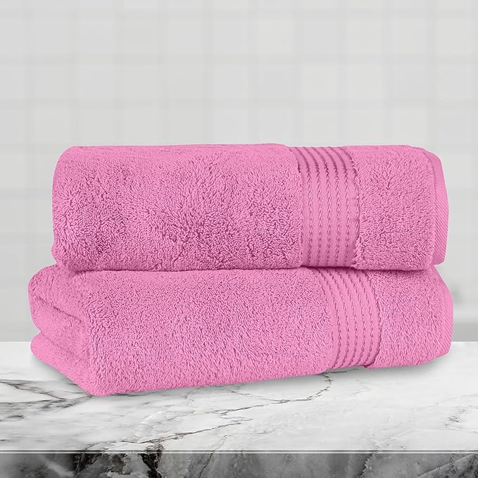 Mocassi Luxury 100% Turkish Cotton 2-Pack Bath Towel Set- Ultra Soft, Quick Dry Highly Absorbent 27 x 54 inch Premium Spa Hotel Quality 2PC Bath Towels - Luxurious Soft Bathroom Towels, Light Pink