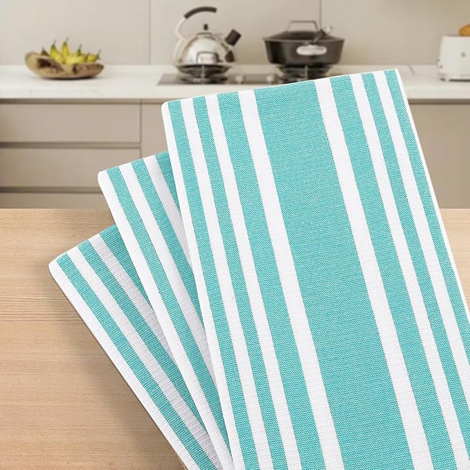Homaxy Premium Kitchen Towels 18”x 28”, Large Cotton 380 GSM Kitchen Hand Towels, Stripe and Terry Dish Towel, Highly Absorbent Tea Towel Set with Hanging Loop, 8 Pack, Teal