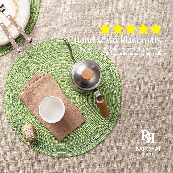 Round Placemats Set of 4 Woven Placemats Washable Braided Table Mats for Dining Table Heat Resistant Non-Slip Circle Place Mats(Green)