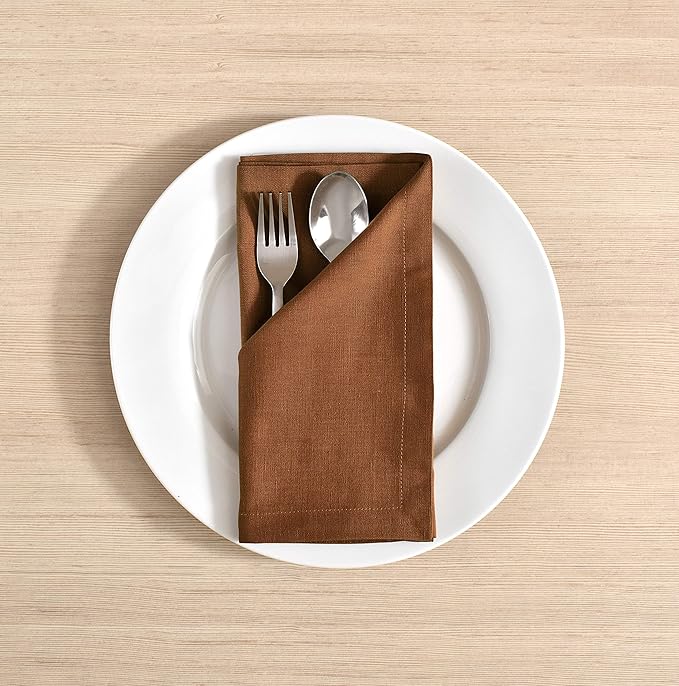 FINGERCRAFT Dinner Cloth Napkin Cotton Linen Blend 12 Pack Natural Premium Quality Mitred Corner for Every Day Use Pre Shrunk and Good Absorbency 18x18 in Easter Color Brown
