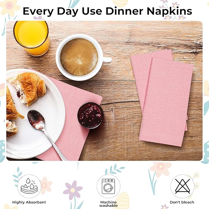 Homidate Cotton Cloth Napkins Set of 12 – 18x18 Baby Pink – Soft Machine Washable Fabric Napkins for Weddings, Thanksgiving, Christmas & Everyday Dining