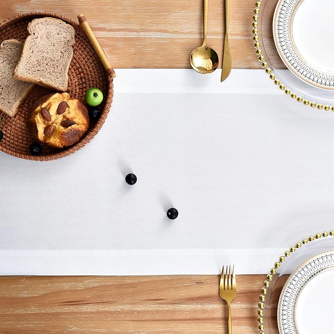 NEWISHER Farmhouse Rustic Table Runner Solid White Rectangular Table Runners Faux Linen Table Runner for Everyday Use Kitchen Dining Party Table 13x48 Inch