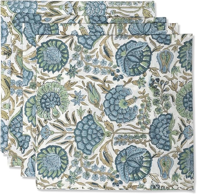 Ridhi Asparagus Green Hand Block Print 100% Cotton Napkins 18" x 18" (Set of 4) Reuseable Kitchen Napkins Cloth Decor Dinner Party Wedding Cocktail Gift for Spring, Easter, Valentine