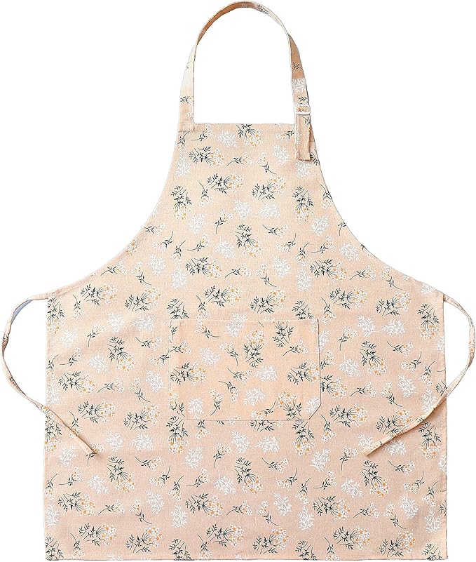 Bakery & Cooking Apron for Men and Women, Adjustable Japanese Style Chef Apron with Waist Belt, 1 Large Pocket, Countryside Linen Look for Kitchen, Baking, Gardening
