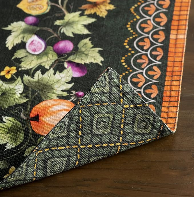 Maison d' Hermine Placemats Set of 4 100% Cotton Washable Cloth Place Mats, Reusable Table Mats for Thanksgiving Christmas Decorations Kitchen Dining Party (Pumpkin Garden - Dark Green, 13" x 19")