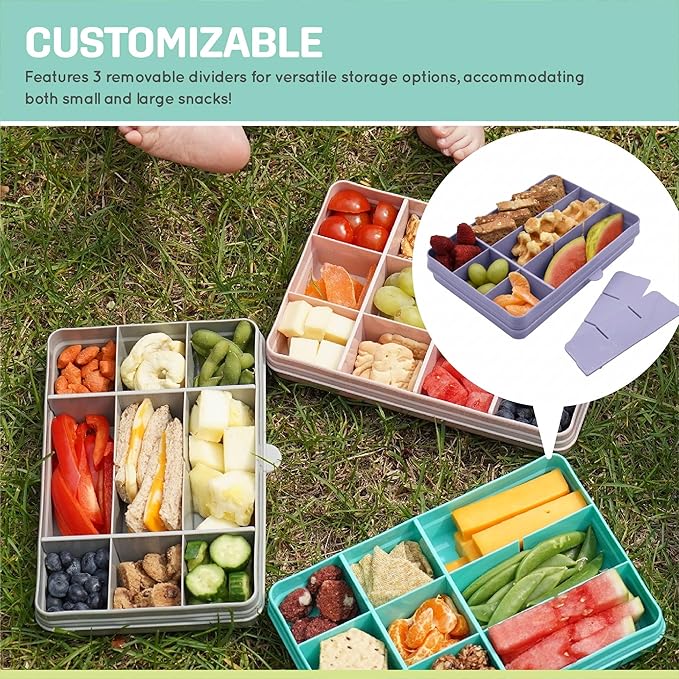 melii Snackle Box – 12-Compartment Divided Snack Container, BPA-Free Food Storage, Removable Dividers, Perfect for Kids Snacks, Arts & Crafts, Beads, and Kitchen Organization (Purple)