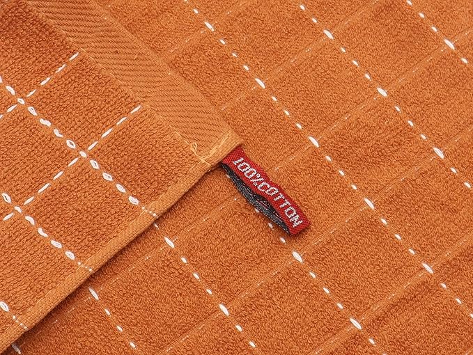 Cotton Terry Dish Cloths, Absorbent Dish Towels for Kitchen Drying, Soft Wash Cloths Multipurpose Dish Rags for Washing Dishes, 12 x 12 Inches, Set of 6 (Dark Orange)