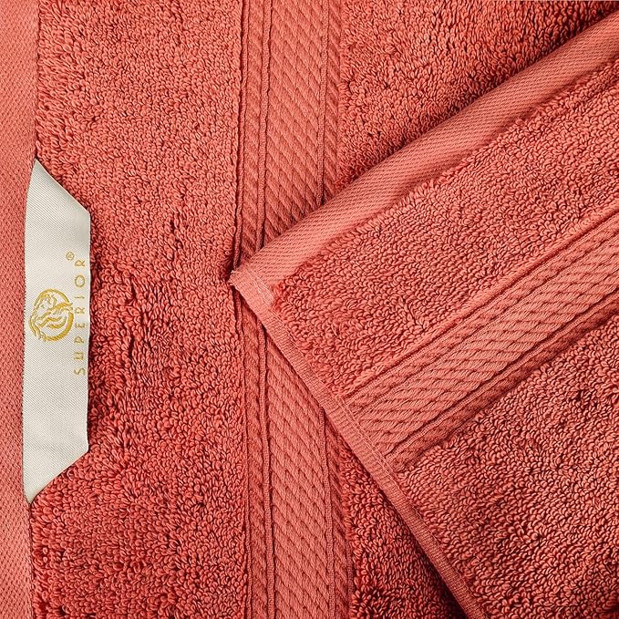 SUPERIOR Egyptian Cotton Pile 8 Piece Towel Set, Includes 2 Bath, 2 Hand, 4 Face Towels/Washcloths, Ultra Soft Luxury Towels, Thick Plush Essentials, Guest Bath, Spa, Hotel Bathroom, Coral