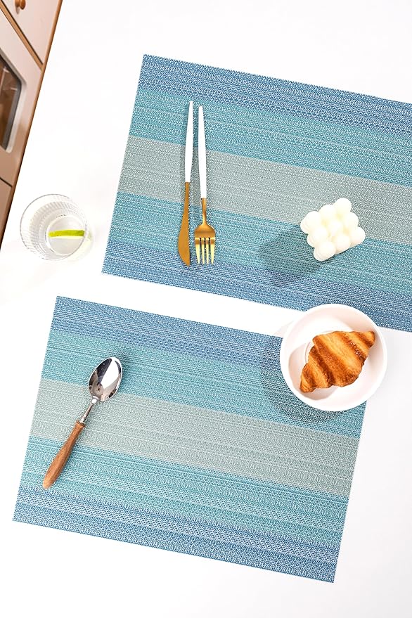 LEXMORE Placemats Set of 6 Vinyl/Plastic Woven Place Mats for Kitchen Table Indoor/Outdoor Washable Placemat Wipeable Dining Table Mats(Ocean Geode)