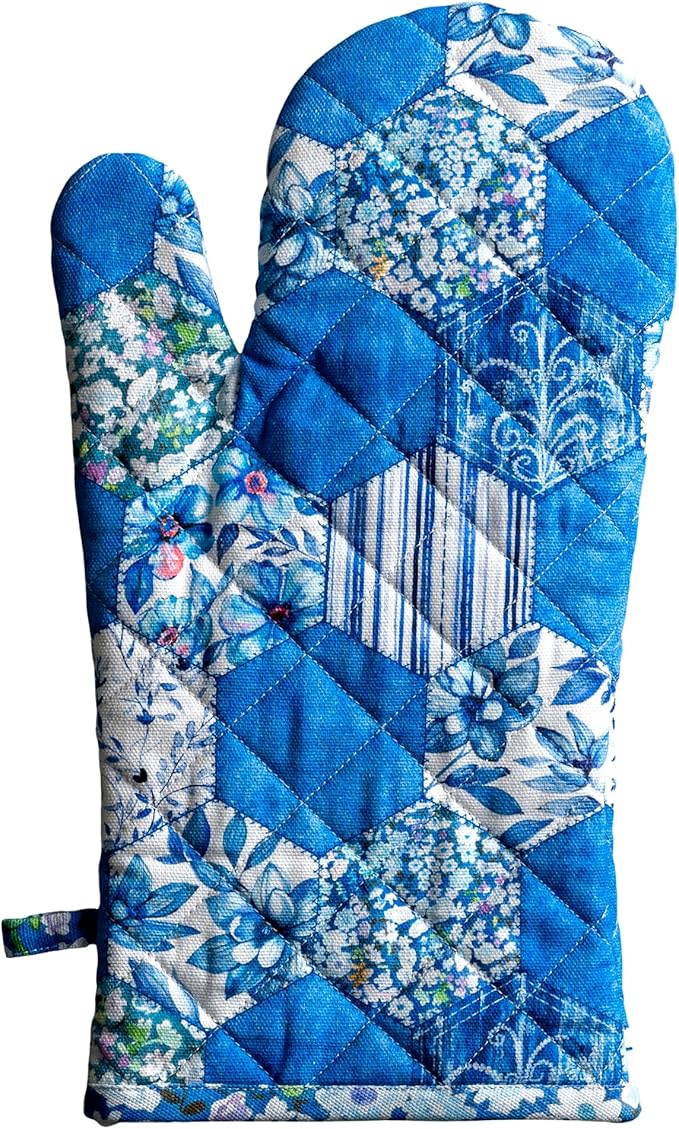 Maison d'Hermine Oven Gloves 100% Cotton Oven Mitt 7" x 13" with Loop Heat Resistant BBQ Cooking Gloves Baking Grilling Gifts for Mothers Day Spring/Summer (Pack of 1, Summer Blues)