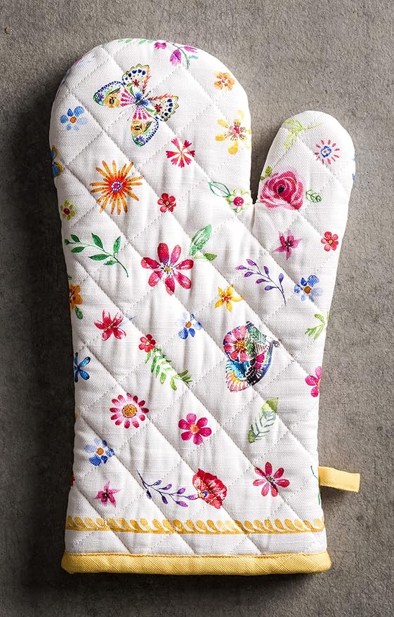 Maison d'Hermine Oven Gloves 100% Cotton Oven Mitt 7" x 13" with Loop Heat Resistant BBQ Cooking Gloves Baking Grilling Gifts for Mothers Day Spring/Summer (Pack of 1, Happy Florals - Sweety)
