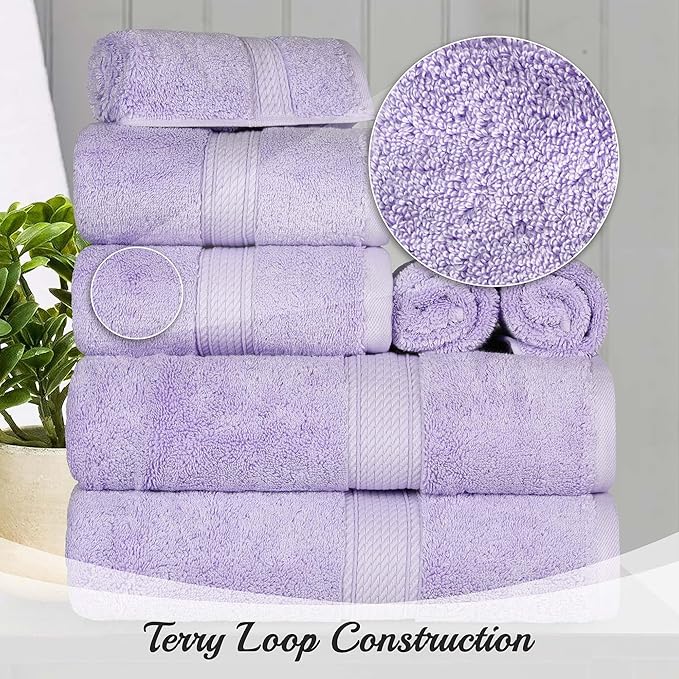 Superior Egyptian Cotton Pile 10 Piece Towel Set, Includes 2 Bath, 4 Hand, 4 Face Towels/ Washcloths, Ultra Soft Luxury Towels, Thick Plush Essentials, Guest Bath, Spa, Hotel Bathroom, Purple