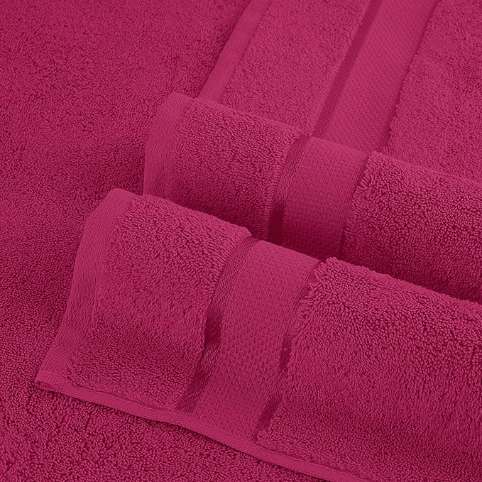 Elegant Comfort Premium Cotton 8-Piece Towel Set, Includes 4 Washcloths, 2 Hand Towels and 2 Bath Towels, 100% Turkish Cotton - Highly Absorbent and Super Soft Towels for Bathroom, Hot Pink