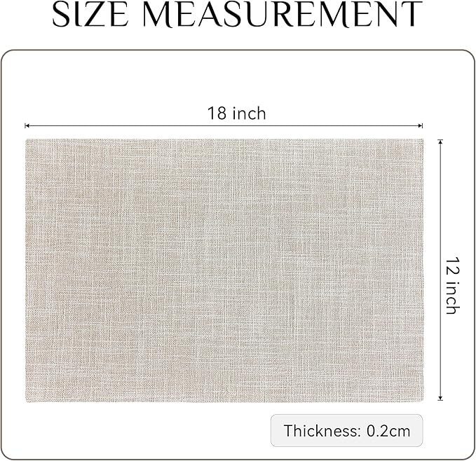 Softalker Faux Linen Placemats Set of 8-12 x 18 Inch, Heat Resistant Double Layered Durable Burlap Farmhouse Place Mats, Non-Slip Washable Rustic Table Mats for Dining, Kitchen, Party（Cream