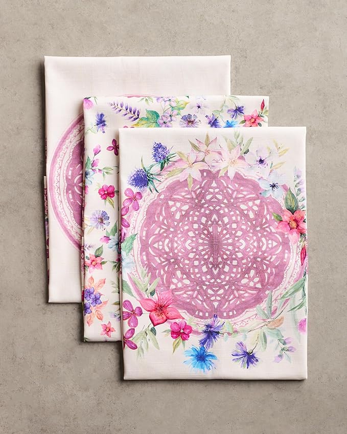 Maison d' Hermine Kitchen Towels Set of 3 100% Cotton 27.50" x 20" Reusable Cloth Tea Dish Towels Absorbent with Hanging Loop for Kitchen Gifts for Mothers Day Spring/Summer (Chardon)