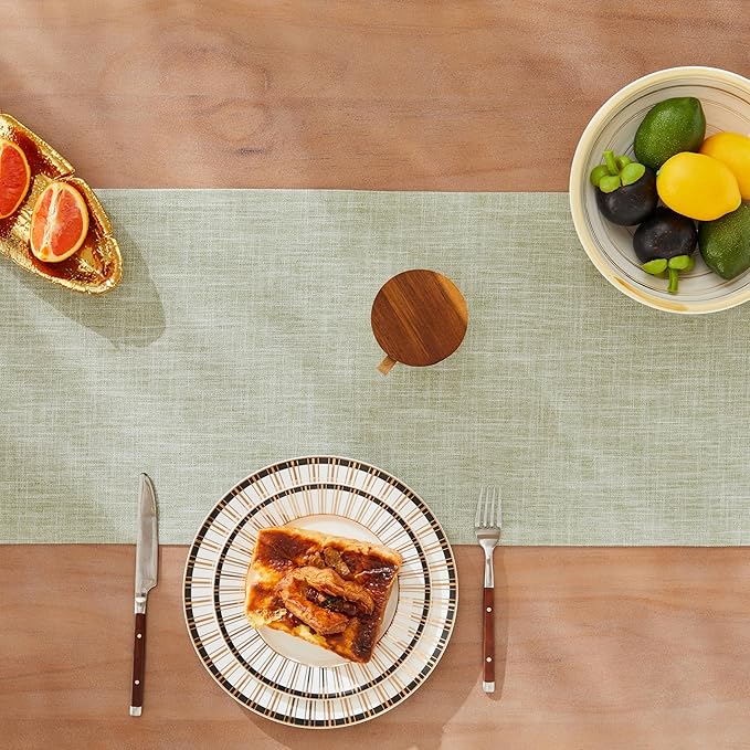 ZeeMart Rustic Cotton Linen Table Runner, 13x90 Inches Green, Farmhouse Style Sage Green Table Runners 90 Inches Long, Washable Kitchen Dining Table Decoration for Home Party Decor