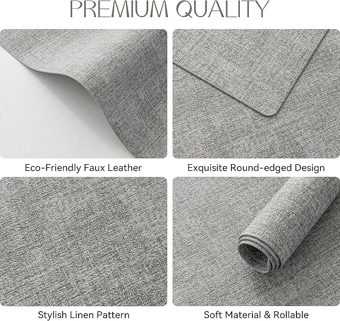 Romanstile Vinyl Placemats Set of 12-12 X 17 Inch - Faux Leather 100% Waterproof Oil-Proof Wipeable Place Mats, Heat Resistant Reversible PU Table Mats for Kitchen Dining Party Outdoor, Light Grey