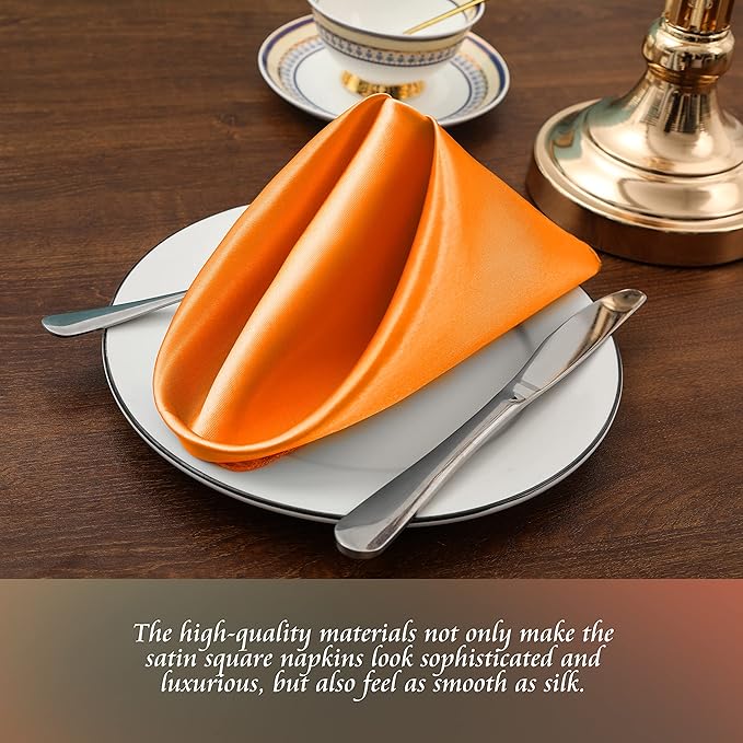 Manyshofu 50 Pieces Burnt Orange Satin Napkins - 12x12 Inches Cloth Napkins, Square Satin Fabric Napkin Set - Soft & Smooth Table Napkins for Wedding Dinner Party Lunch Banquet Restaurant Decoration
