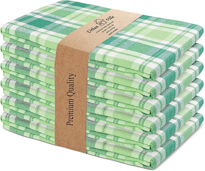 Urban Villa St Patricks Checks Kitchen Towels Set of 6 Buffalo Checks Kitchen Towels 20X30 Inches 100% Cotton Highly Absorbent Kitchen Towels Premium Quality Ultra Soft Mitered Corners Towel