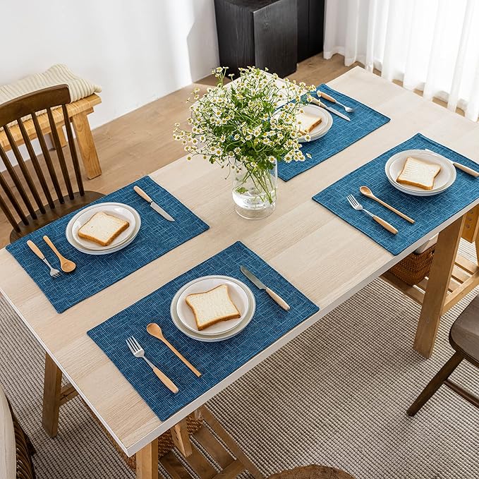 Kevin Textile Table Mats Set of 4 Heat Resistant Washable Placemats for Parties Buffet Dinner, 13 x 19 inches, Navy Blue