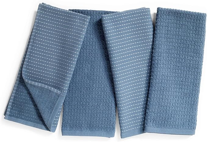 Thyme and Sage 100% Cotton Premium Turkish Kitchen Hand Towel Set, 16"x26", Ultra Absorbent, 350 GSM, Borage, Pack of 4