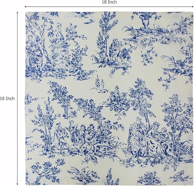 COTTON CRAFT Cloth Napkins - Set of 12-100% Cotton Reusable Country French Toile Dinner Napkin - Everyday Spring Summer Fall Christmas Holiday Party Gift - Soft Absorbent Serviette -18x18 - Blue