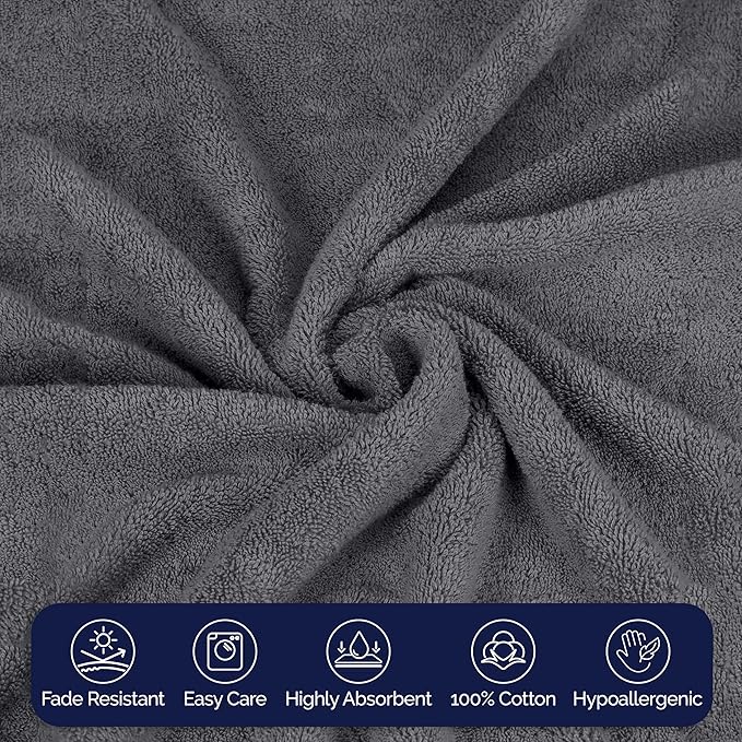 Elegant Comfort Premium Cotton 8-Piece Towel Set, Includes 4 Washcloths, 2 Hand Towels and 2 Bath Towels, 100% Turkish Cotton - Highly Absorbent and Super Soft Towels for Bathroom, Grey