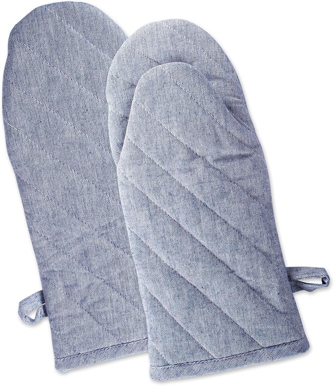 DII 100% Cotton Solid Chambray Kitchen Set, Oven Mitts, Blue, 2 Piece