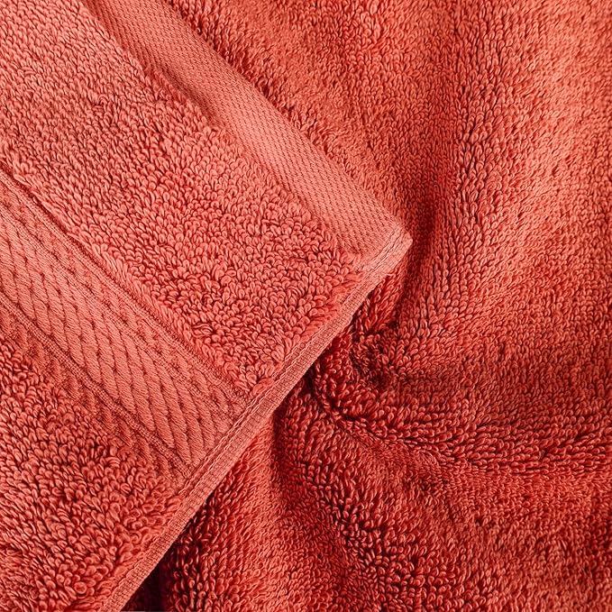 SUPERIOR Egyptian Cotton Pile 8 Piece Towel Set, Includes 2 Bath, 2 Hand, 4 Face Towels/Washcloths, Ultra Soft Luxury Towels, Thick Plush Essentials, Guest Bath, Spa, Hotel Bathroom, Coral