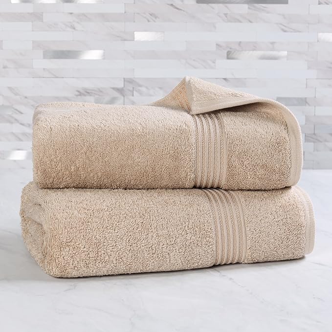 Superior Egyptian Cotton 2-Piece Bath Sheet Towel Set, Oversized Body Towels For Adults And Kids, Large Towel For Bath, Shower, Guest Bathroom, Spa, Gym, Resort, Essentials, Airbnb, Taupe