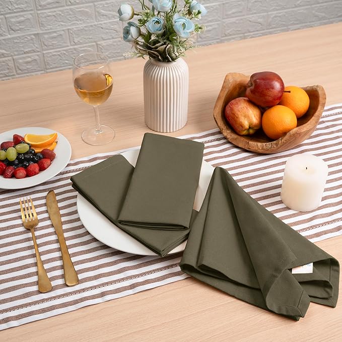 Blue Needles Solid Cloth Napkins Set of 6 Olive Green 100% Cotton Dinner Napkins 18x18 inches - Soft, Reusable, Absorbent & Washable Linen, Ideal for Spring Summer Easter Events Parties & Everyday Use