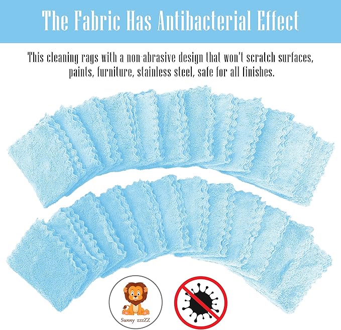24 Pack Kitchen Dishcloths - Does Not Shed Fluff - Reusable Dish Towels, Dish cloths, Super Absorbent Coral Fleece Cleaning Cloths, Nonstick Oil Washable Fast Drying, 7 x 9 Inch (Aquamarine)