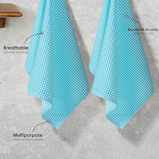 12 Pack Dual Tone Waffle Weave Dish Cloth, 12x12 Inches, 100% Cotton, Super Absorbent, Fast Dry, Durable Dishcloth Set, Soft Hand Towels, Cleaning, Machine Washable, Aqua Blue