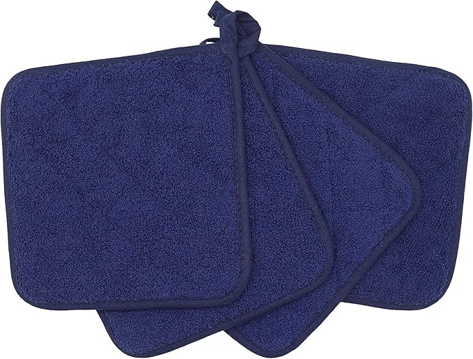 Cotton Pot Holders Cotton Made Machine Washable Heat Resistant Everyday Kitchen Basic Terry Pot Holder, Hot Pads, Trivet for Cooking and Baking Set of 4 (Navy Blue)
