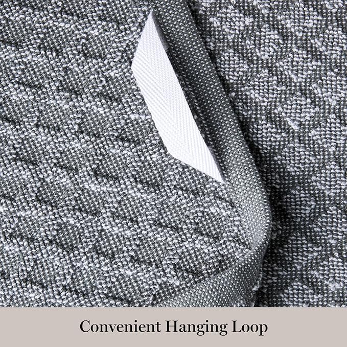 Martha Stewart Honeycomb Chambray Textured Kitchen Towel 4-Pack Set, 100% Cotton with Absorbent Terrycloth, Decorative Kitchen Towels, Grey, 16"x28"