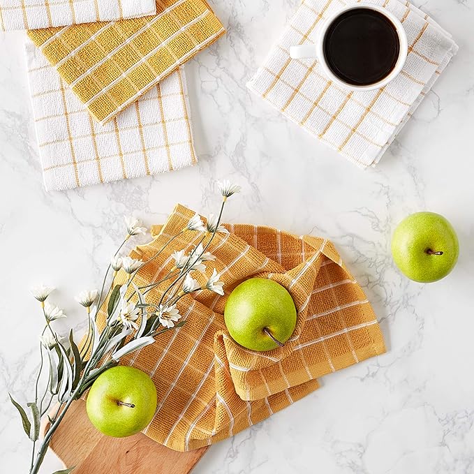 DII Basic Terry Collection Windowpane Dishcloth Set, 12x12, Honey Gold, 6 Piece