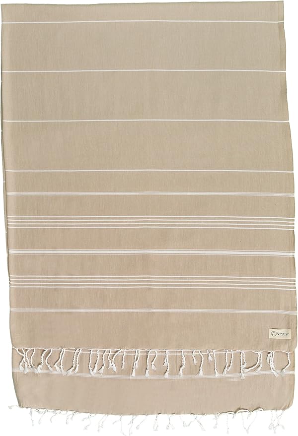 Bersuse Towels Anatolia XL Beach Blanket Throw Blanket Turkish Towel 100% Cotton Extra-Large Quick-Dry Lightweight Premium Peshtemal Towel - 61x82 Inches, Beige (Set of 6)