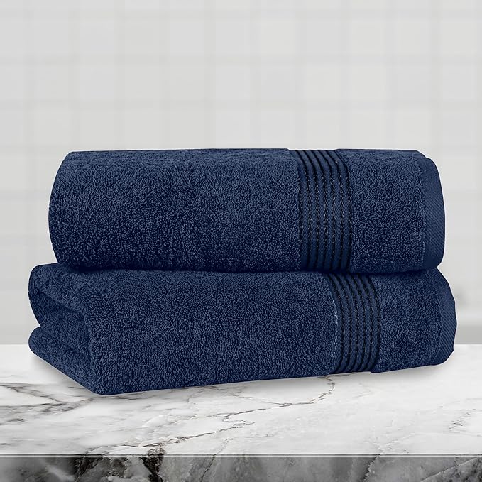 Mocassi Luxury 100% Turkish Cotton 2-Pack Bath Towel Set- Ultra Soft, Quick Dry Highly Absorbent 27 x 54 inch Premium Spa Hotel Quality 2PC Bath Towels - Luxurious Soft Bathroom Towels, Navy Blue