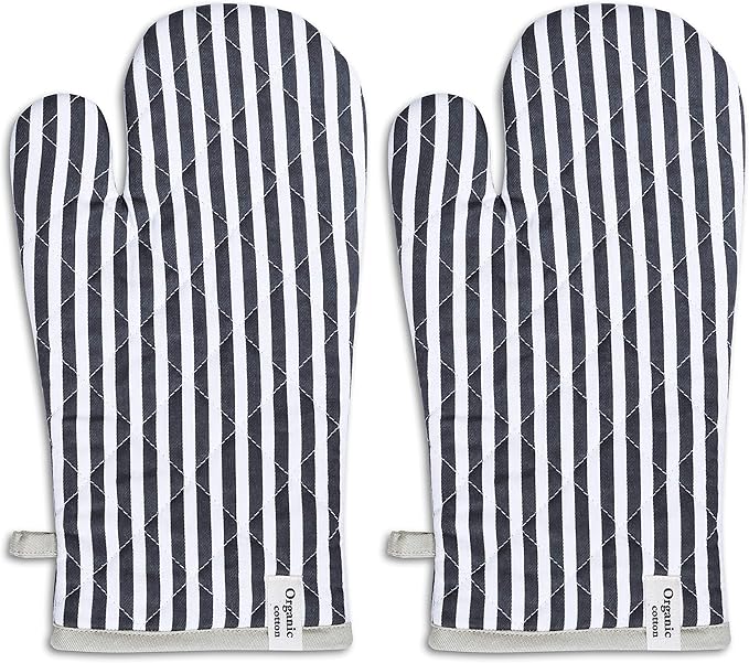 AMOUR INFINI Cotton Oven Mitts Set of 1 with Hanging Loop Non-Slip, Heat Resistant, Reusable Oven Mitt for Baking Cooking Kitchen Oven Gloves (Charcoal)