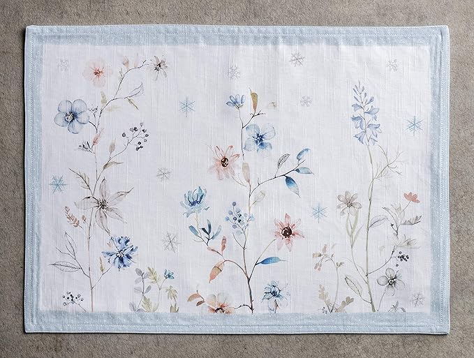 Maison d' Hermine Placemats Set of 4 100% Cotton Washable Cloth Place Mats, Reusable Table Mats for Thanksgiving Christmas Decorations Kitchen Dining Party Wedding Restaurant (Ice Florals, 13" x 19")