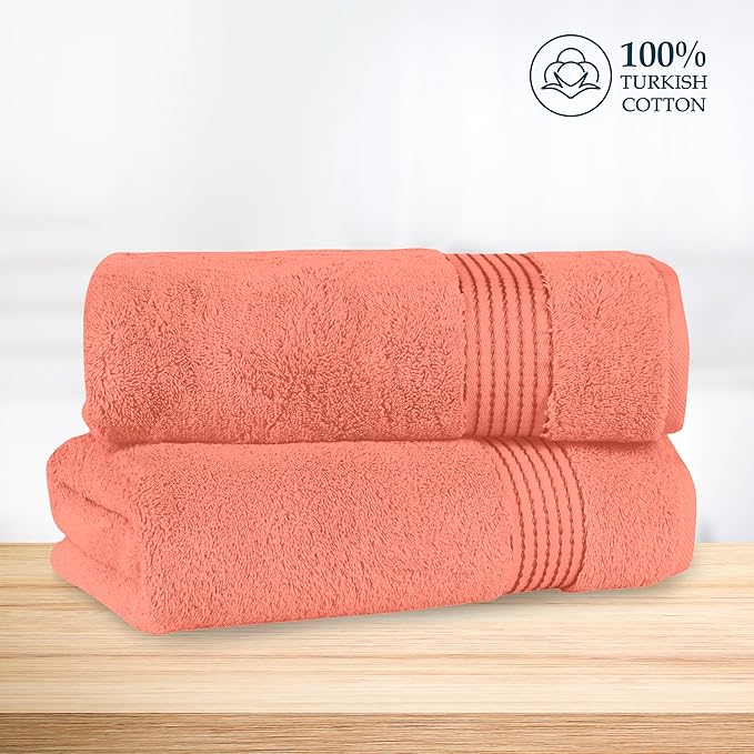 Mocassi Luxury 100% Turkish Cotton 2-Pack Bath Towel Set- Ultra Soft, Quick Dry Highly Absorbent 27 x 54 inch Premium Spa Hotel Quality 2PC Bath Towels - Luxurious Soft Bathroom Towels, Coral