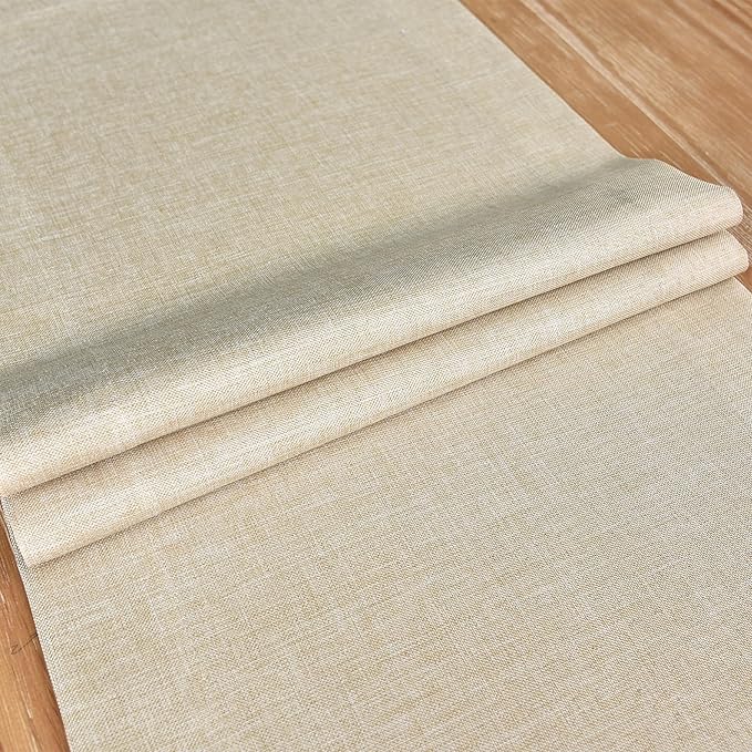 NEWISHER Farmhouse Rustic Table Runner Solid Beige Rectangular Table Runners Faux Linen Table Runner for Everyday Use Kitchen Dining Party Table 13x36 Inch