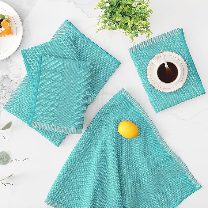 Mordimy Premium Kitchen Towels 8 Pack (18 x 28 Inches, Teal), Large Cotton Kitchen Hand Towel, Flat & Terry Dish Towels for Drying Dishes, Super Absorbent Tea Dishtowels Set with Hanging Loop