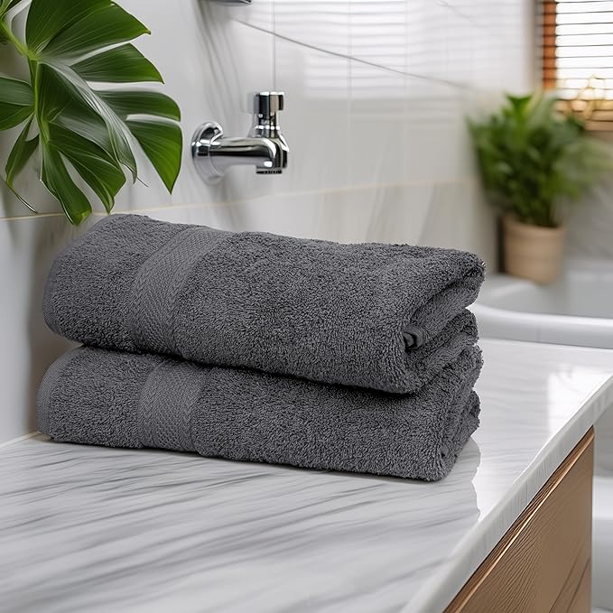 Medium Size Bath Towels Set of 6 – 100% Cotton Terry – 24" x 48" – Quick Dry, Soft & Highly Absorbent – Grey Towels for Bathroom, Gym, Spa, Pool & Daily Use