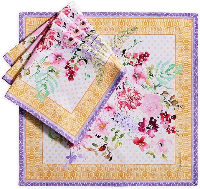 Maison d' Hermine Napkin 100% Combed Cotton Premium Cloth Napkin Decorative Washable Napkins Set of 4 for Home, Kitchen, Dining, Cocktail Parties & Camping - Summer Joy (20”X20”)